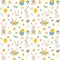 Festive Easter seamless pattern with bunnies, chicks, eggs and flowers