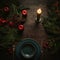 Festive Elegance: Top-View Christmas Table Setting with Wooden Charm