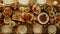 The festive family table is set with delicious dishes