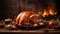 Festive Feast: Roasted Thanksgiving Turkey on a Decorated Table. Generative ai