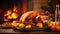 Festive Feast: Roasted Thanksgiving Turkey on a Decorated Table. Generative ai