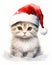 Festive Feline: Adorable Kitten in a Santa Hat Poses in Snowy Is