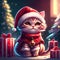 Festive Feline: Christmas Cat and Gifts Illustration