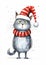 Festive Feline: A Whiskered Christmas Illustration on a Cozy Gre