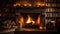 A festive fireplace crackling with logs and embers.