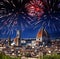 Festive firework over Cathedral Santa Maria del Fiore. Italy. Florence