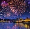 Festive firework over Karl Bridge, Prague, the Czech Republic