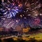 Festive firework over temple Akshardham, India. Delhi