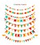 Festive flag garlands set vector illustration. Triangular buntings patterned dots, lines, in simple flat cartoon style