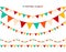 Festive flag seamless garlands set vector illustration. Triangle buntings in simple flat cartoon style, isolated on