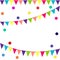 Festive flags and confetti. Carnival party. Garland of colour flags and confetti. Holiday background, greeting card template, invi
