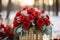 Festive floral charm Winter wedding decor featuring beautiful red roses