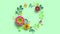 Festive floral wreath animation. Blank botanical round frame. Colorful paper flowers and green leaves growing, appearing on pastel