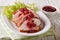 Festive food: roasted fillet of turkey with cranberry sauce on a