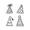 Festive funny party hats hand drawn scandinavian style. Set of elements.