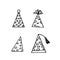 Festive funny party hats hand drawn scandinavian style. Set of elements. Simple liner icons, cards. decor celebration birthday,