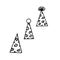 Festive funny party hats with stars hand drawn scandinavian style. Set of elements.