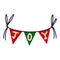 Festive garland vector icon. Bright triangular flags hanging on a ribbon. Banner for Christmas