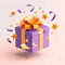Festive Gift Box with Golden Bow and Confetti. Generative ai