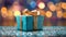 Festive Gift Box Illuminated by Bokeh Background for Joyful Occasions and Heartfelt Greetings. created with Generative AI