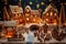 festive gingerbread village scene with twinkling lights
