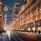 Festive Glow: City Street Adorned with Christmas Lights.