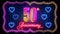 Festive Glowing Shine 50th Anniversary Text With Hearts Neon Light Flickering Inside Rotating Dots And Art Line Border Frame