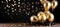 Festive golden and black metallic balloons with confetti on blurred background for events