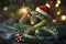 Festive Green Snake Wearing Santa Hat Amidst Sparkling Christmas Decor