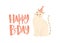 Festive greeting card or postcard template with Happy B-Day wish written with stylish calligraphic font and cute cat in