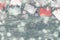 Festive grey background decoration for holiday colored confetti serpentine paper gifts box The view from the top was lying flat