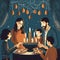 Festive Hanukkah Family Lighting the Menorah