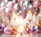 Festive happy birthday background with pink, gold and silver balloons