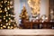 Festive Holiday Ambiance Empty Wooden Table Amidst Defocused Christmas Background with Ample Copy Spac. created with Generative AI