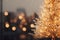 Festive Holiday Decor. Blurred Background with Exquisitely Adorned Christmas Tree