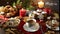 festive holiday scenes featuring a table adorned with Christmas delicacy , christmas background Generative AI