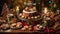 festive holiday scenes featuring a table adorned with Christmas delicacy , christmas background Generative AI