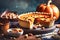 Festive homemade appetizing ripe pumpkin pie, pumpkin tart. Traditional fall baking, Thanksgiving
