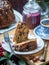 Festive homemade round biscuit cake with dried fruits and nuts