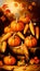 A festive image of orange pumpkins on a hay bale with autumn leaves and corn cobs, perfect for Halloween and Thanksgiving themes