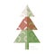 Festive modern Christmas greeting card with colourful decorated geometric tree on white background.