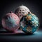 Festive multicolored Christmas balls with a beautiful pattern in the form of snowflakes, generative AI, generative artificial inte