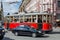 Festive passage of the museum tram on the Vasilievsky island.