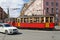 Festive passage of the museum tram on the Vasilievsky island.