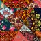 Festive patchwork pattern in indian style with flower - mandala, mallow, rose, house, elephant and abstract prints.