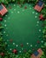 Festive Patriotic Frame with American Flags and Red and White Stars on Green Background for 4th of July Celebration