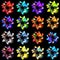 Festive patterned firework bursting in various shapes sparkling pictograms