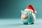 Festive piggy bank wearing a santa hat. Christmas savings and cost. Seasonal budget