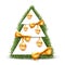 festive postcard design and congratulations. Christmas tree with Christmas tree toys