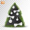 festive postcard design and congratulations. Christmas tree with Christmas tree toys
